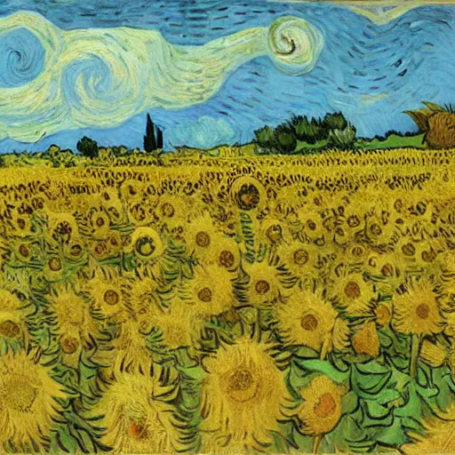 Image similar to “ cat sleeping in field of sunflowers, vincent van gogh ”