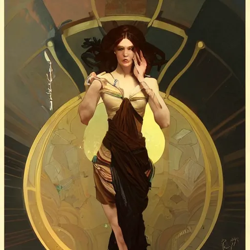 Image similar to woman by greg rutkowski and alphonse mucha