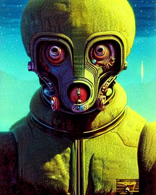 Image similar to unknown creature, character portrait, portrait, close up, concept art, intricate details, highly detailed, vintage sci - fi poster, retro future, vintage sci - fi art, in the style of chris foss, rodger dean, moebius, michael whelan, and gustave dore