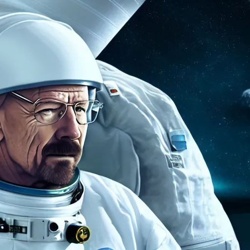 Image similar to Walter White as an astronaut outside a space station, 4k detailed, very very well detailed image 5, 8k