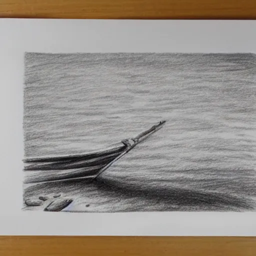 Prompt: A ship on a deserted island, realistic pencil drawing on white background