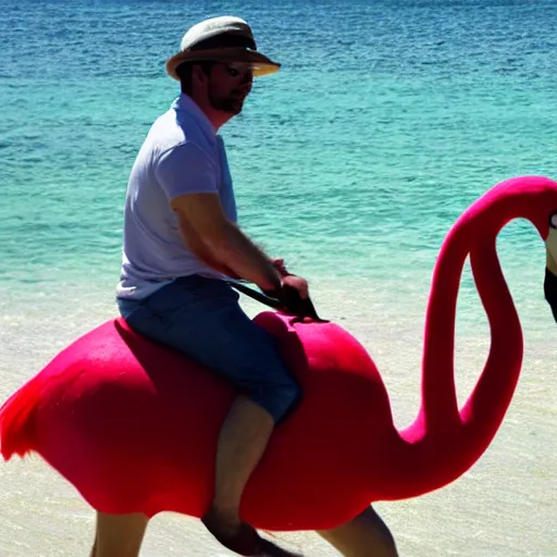 Image similar to Man riding flamingo, photo