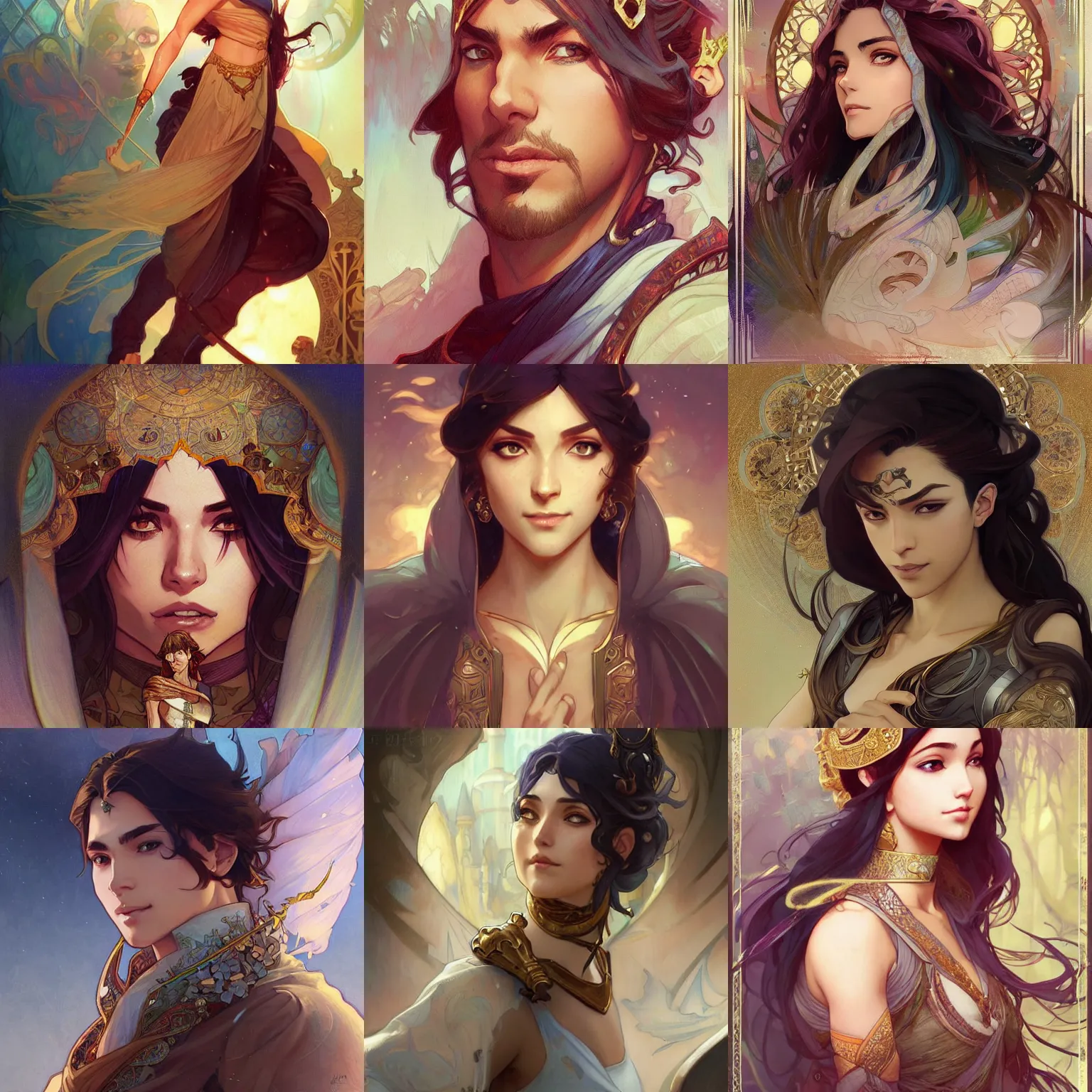 Image similar to persian prince, art by artgerm and greg rutkowski and magali villeneuve and alphonse mucha and rossdraws and makoto shinkai, d & d, fantasy, portrait, highly detailed, headshot, digital painting, trending on artstation, concept art, sharp focus, illustration