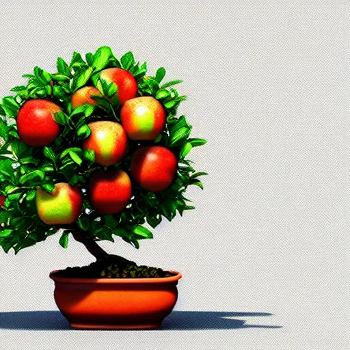 Image similar to bonsai fruit tree with apples!! but minimalistic concept art by frank stella gilleard james whalen tom, colorful, soft light, trending on artstation, minimalism