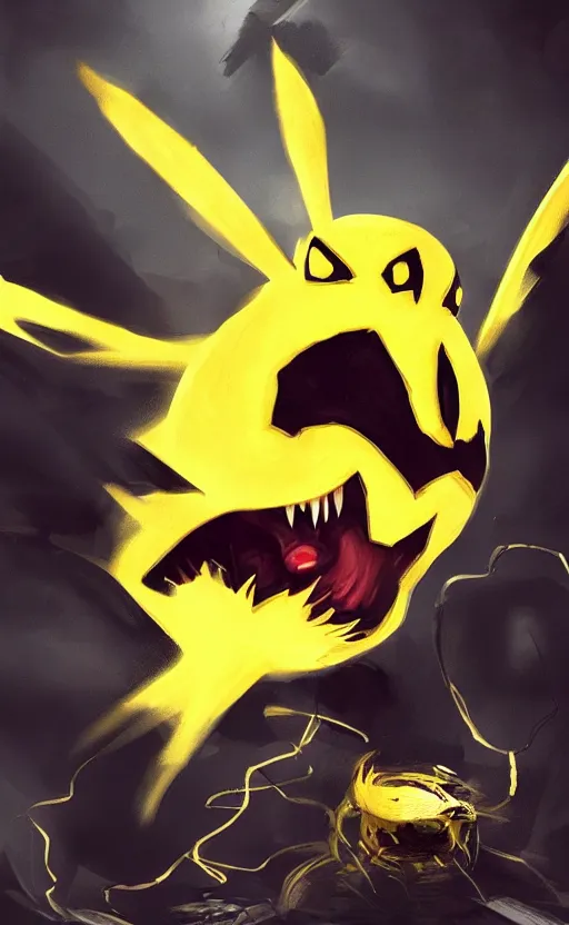 Prompt: venom as pikachu, dynamic lighting, photorealistic dark fantasy concept art, trending on art station, stunning visuals, creative, cinematic, ultra detailed