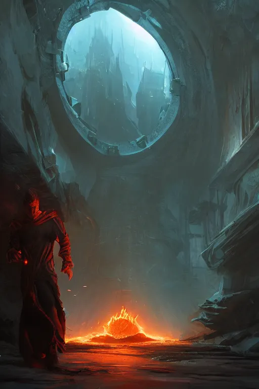 Prompt: portrait, the dark fire wizard creating a portal, dramatic lighting, cinematic, establishing shot, extremly high detail, foto realistic, cinematic lighting, post processed, concept art, artstation, matte painting, style by eddie mendoza, raphael lacoste, alex ross