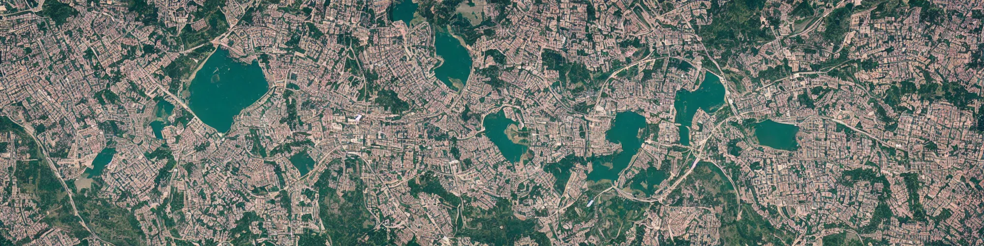 Image similar to satellite view of a town shaped like a dragon