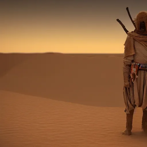 Prompt: A Tusken Raiders from Star Wars, 8k, exquisite detail, cinematic, Sand, Cinematic Lighting