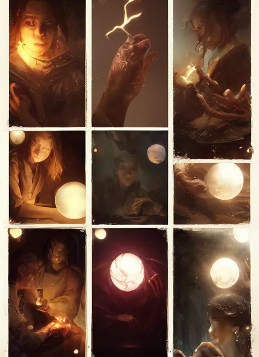 Prompt: glowing orbs, float in your hand, photorealistic by michael komarck, greg rutkowski, victo ngai, artgerm, willem claesz heda and j. dickenson