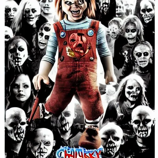 Image similar to Chucky versus the living dead movie poster