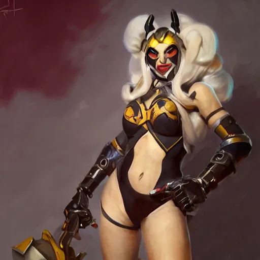 Prompt: greg manchess portrait painting of partially armored jinx from league of legends as overwatch character, medium shot, asymmetrical, profile picture, organic painting, sunny day, matte painting, bold shapes, hard edges, street art, trending on artstation, by huang guangjian, gil elvgren, ruan jia, greg rutkowski, gaston bussiere