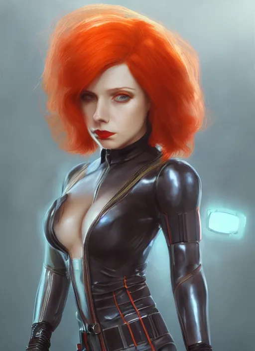 Prompt: biohazard portrait of black widow orange hair girl bioshock, au naturel, hyper detailed, digital art, trending in artstation, cinematic lighting, studio quality, smooth render, unreal engine 5 rendered, octane rendered, art style by klimt and nixeu and ian sprigger and wlop and krenz cushart