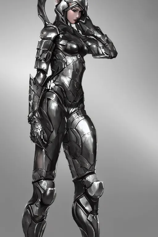 Image similar to full body girl metal armor dynamic poses painting trending on artstation