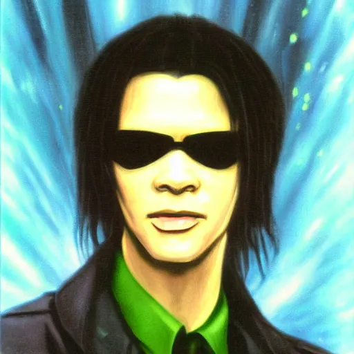 Image similar to Neo from Matrix, artwork by Bob Ross, deviantart contest winner,