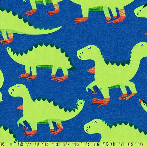 Prompt: dinosaurs on a quilt