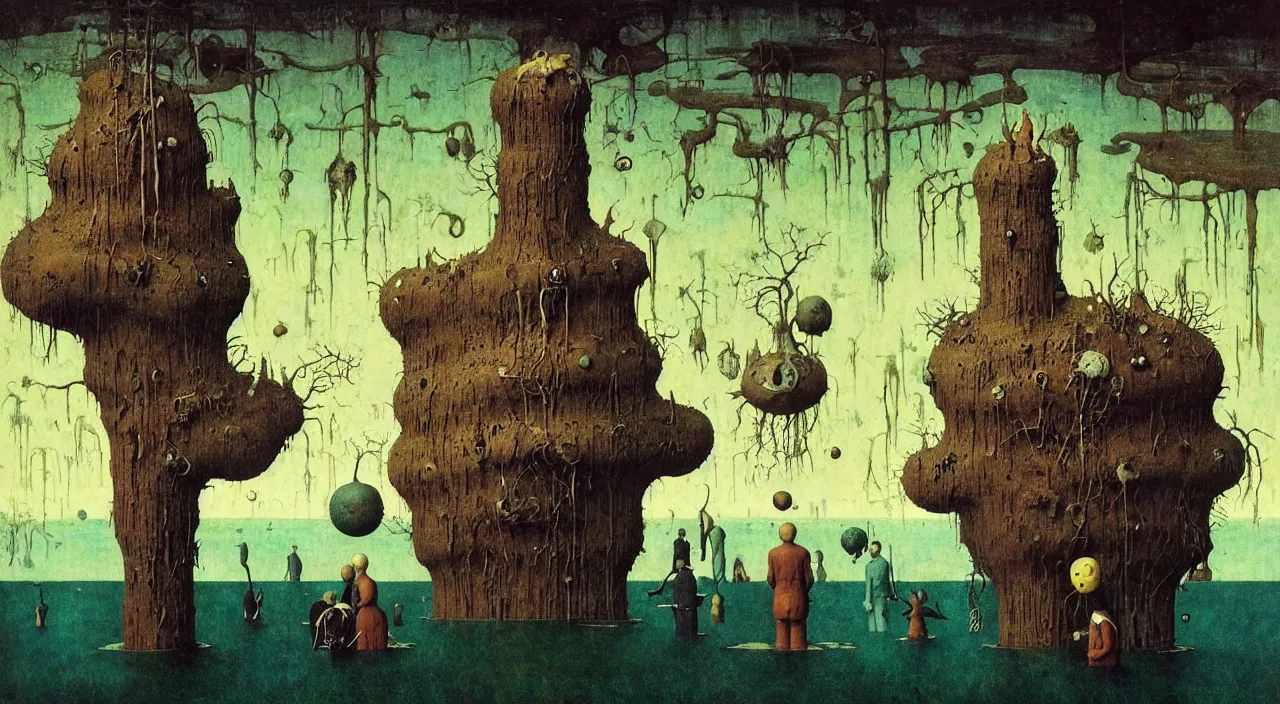 Image similar to single flooded simple!! ( lovecraftian ) truffle tower anatomy, very coherent and colorful high contrast masterpiece by norman rockwell franz sedlacek hieronymus bosch dean ellis simon stalenhag rene magritte gediminas pranckevicius, dark shadows, sunny day, hard lighting