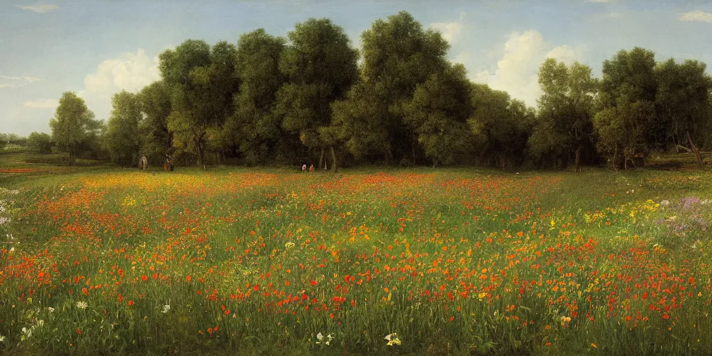 Image similar to field of flowers artwork by eugene von guerard