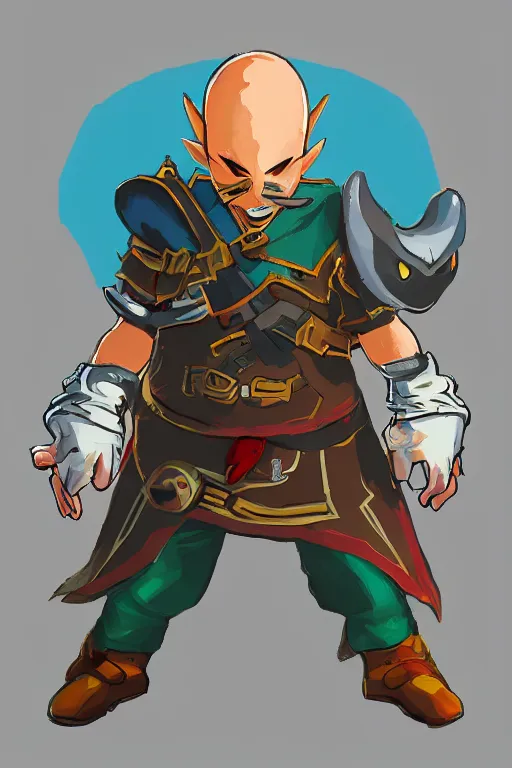 Image similar to an in game portrait of eggman from the legend of zelda breath of the wild, breath of the wild art style.