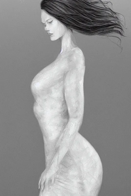 Image similar to ultra realist soft painting of a single beautiful princess in a full long curvy slim dress, thin long auburn hair, very intricate details, volumetric black and white lighting, symmetry accurate anatomy features, world of Lovecraft background, unreal render