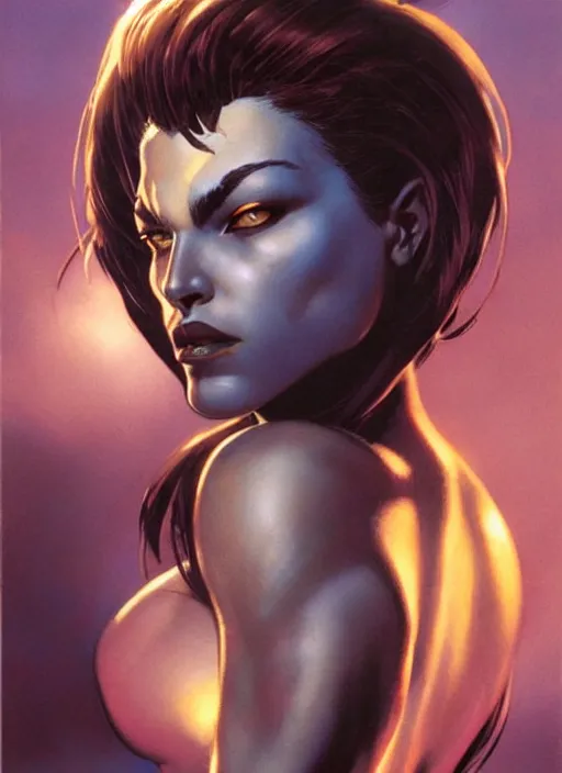 Prompt: face portrait, female from x men, by greg staples, frank frazetta, dorian cleavenger, sharp focus, intricate, summer day, sunlight, soft lighting, detailed