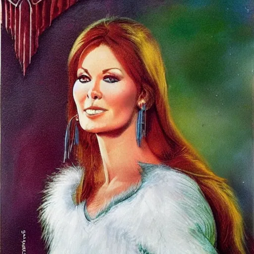 Prompt: marvellous enchanting beautiful anni - frid lyngstad in the style of jeff easley and michelangelo