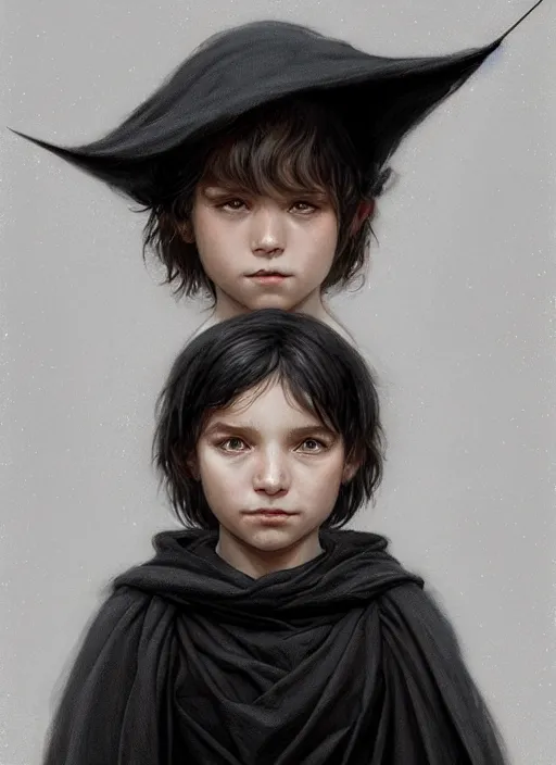 Prompt: perfectly - centered - portrait of a kid wearing black cloak holding stick, intricate, highly detailed, digital painting, artstation, concept art, smooth, sharp focus, illustration, unreal engine 5, 8 k, art by artgerm and greg rutkowski and alphonse mucha and sam spratt