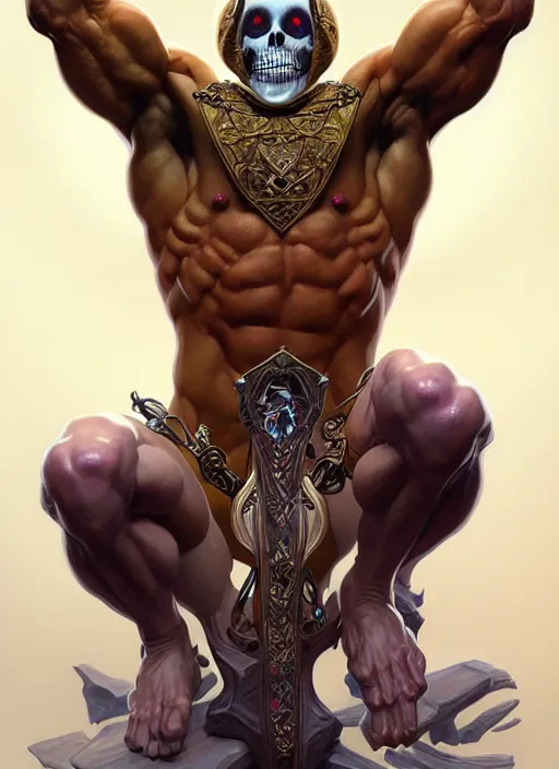 Prompt: symmetry! portrait of skeletor, d & d, muscular! fantasy, intricate, elegant, highly detailed, digital painting, artstation, concept art, smooth, sharp focus, illustration, art by artgerm and greg rutkowski and alphonse mucha