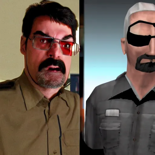 Image similar to the postal dude from postal 2 vs gordon freeman from half life fight