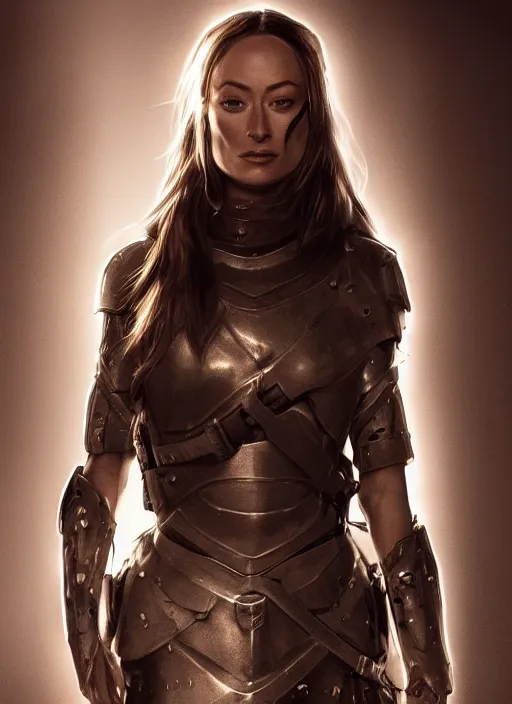 Prompt: a Photorealistic dramatic hyperrealistic render of a young Olivia Wilde, clothed in military armor, olive skin, long dark hair, beautiful bone structure, symmetrical facial features, intricate, elegant, Beautiful dynamic dramatic dark moody lighting, shadows, cinematic atmosphere, Artstation, concept art, Octane render, 8K