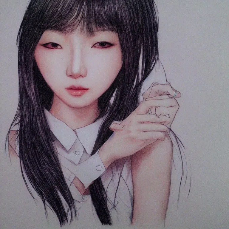 Prompt: epic beautiful color ink pencil realistic technoir majestic drawing of kpop jpop idol as a cute 3 d bikini schoolgirl hd cinematic portrait by alex ross pixar squareenix frank miller trending on flickr