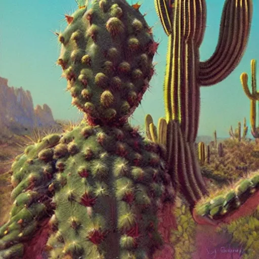 Image similar to Cactus man strikes again, concept art by James Gurney.