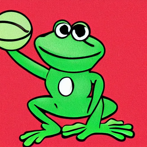 Prompt: a six foot tall anthropomorphic frog playing basketball