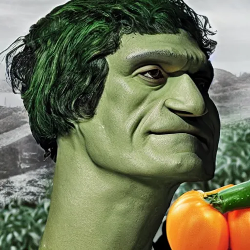 Image similar to dr mehmet oz as frankenstein, farming vegetables