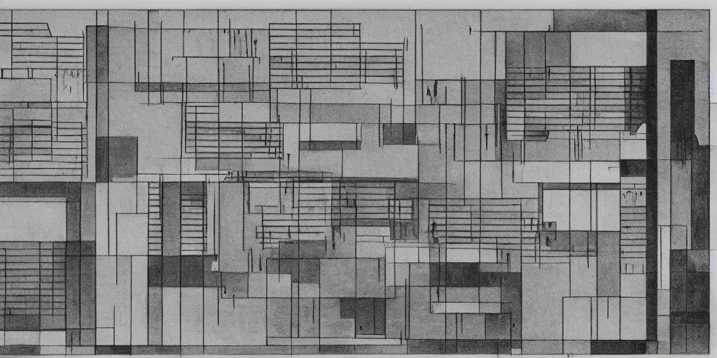 Image similar to brutalist building facing. yugoslavia, le corbusier, central symmetry, golden ratio, black and white color scheme, etching render