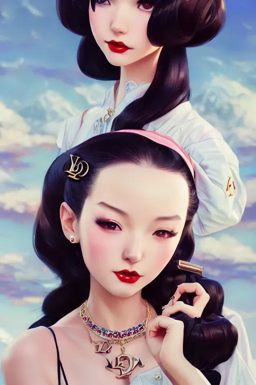 Image similar to a pin up and beautiful fashion charming dreamlke japan girl with lv jewelry, character art, art by artgerm lau and wlop and and ilya kuvshinov and john singer sargent, hyperdetailed, 8 k realistic, symmetrical, frostbite 3 engine, cryengine, dof, trending on artstation, digital art