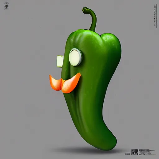 Image similar to a cartoon character with a green pepper in his mouth, a character portrait by weiwei, cgsociety, sots art, official art, art, character,