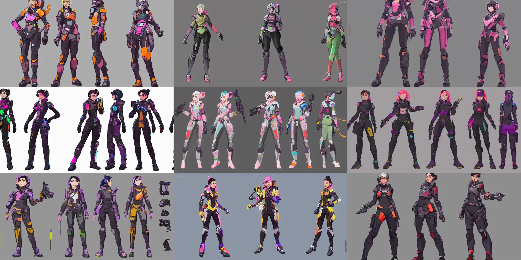 Prompt: character concept art of a mid 2 0's female casual scifi themed outfit, colorful, no helmet, by qui fang and daryl tan, overwatch, studio trigger