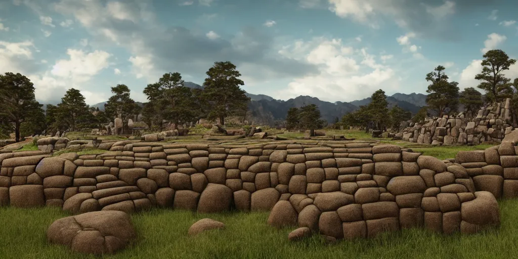 Image similar to sacsayhuaman, unreal 5, hyperrealistic, realistic, photorealistic, dynamic lighting, highly detailed, cinematic landscape, studio landscape, studio lighting