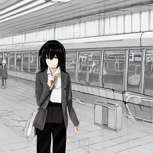 Prompt: anime headshot portrait of tomoko on bus station by makoto sinkai, fine details