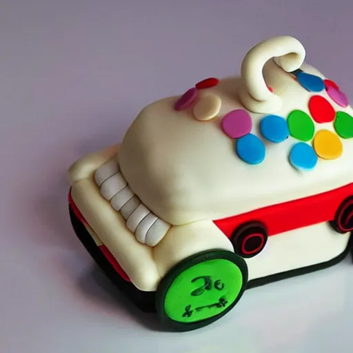 Prompt: a cupcake in the shape of a car designed by apple