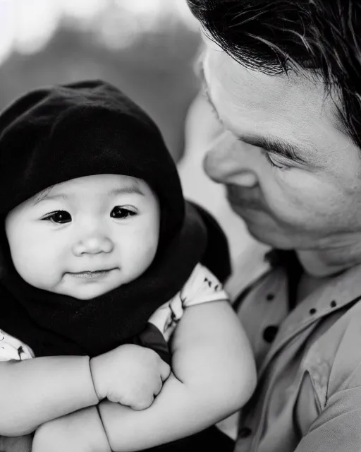 Image similar to annie leibovitz headshots of an adorable eurasian infant dressed as tom cruise in top gun's maverick, 5 0 mm soft focus