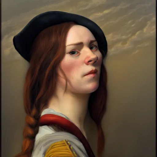 Prompt: a pirate captain gazing into the horizon in the style of mary jane ansell.