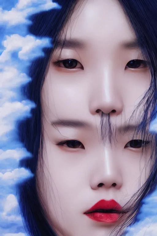 Prompt: close-up portrait of Lee Ji-Eun, captivating, rule of thirds, majestic, created by James Jean, mutiversal tsunami, award winning photo, seductive, captivating, close-up, hot, unreal engine, masterpiece, perfect symmetry, rgb, colorful clouds