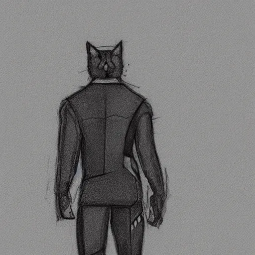 Image similar to cyberpunk cat in suit sketch back view