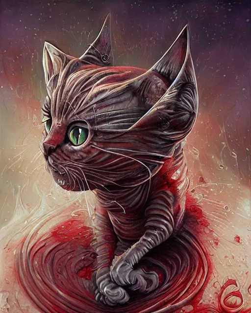 Prompt: a cute bloody kitty cat, by antonio j. manzanedo, giger, alex grey, android jones, wayne barlowe, philippe druillet, raymond swanland, cyril rolando, josephine wall, harumi hironaka, trending on artstation