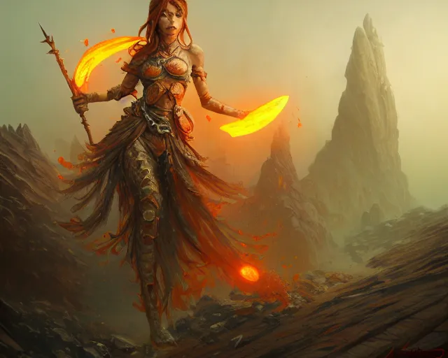Prompt: light orange wastelands, with thin tall rocky spikes, deep focus, d & d, fantasy, intricate, elegant, highly detailed, digital painting, artstation, concept art, matte, sharp focus, illustration, hearthstone, art by artgerm and greg rutkowski and laura sava and alphonse mucha