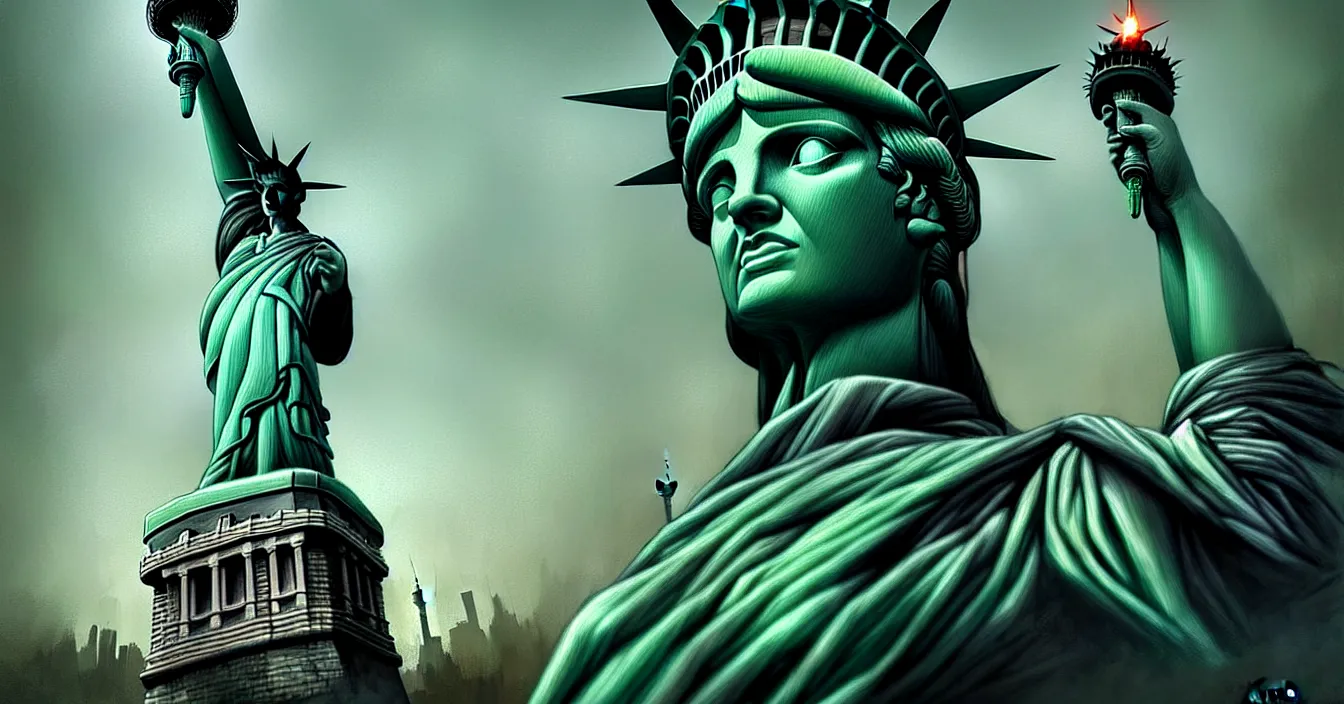 Image similar to statue of liberty lying in minecraft game, beautiful digital art, by bastien lecouffe deharme