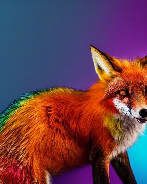 Image similar to rainbow fox yawning, portrait, blue background, 8 k, 8 5 mm f 1. 8