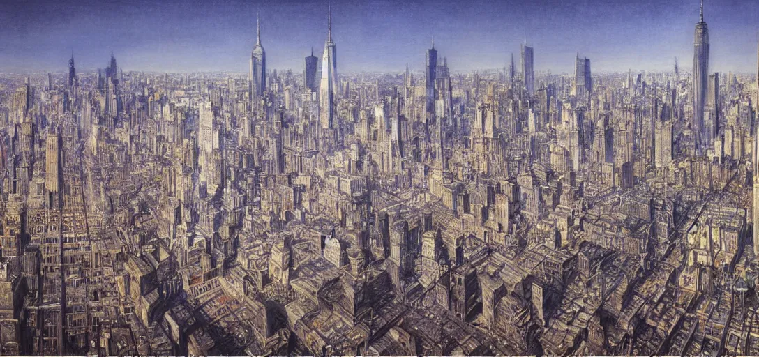 Image similar to Landscape of New York City in the year 2050 by Alan Lee