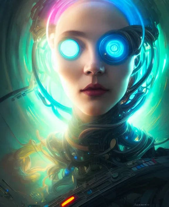 Image similar to a whirlwind of souls rushing inside the metaverse, half body, glowin eyes, android, cyborg, cyberpunk face, by loish, d & d, fantasy, intricate, elegant, highly detailed, colorful, vivid color, digital painting, artstation, concept art, art by artgerm and greg rutkowski and alphonse mucha and ruan jia